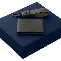 Подарочный набор Long River: кошелек, ремешок для ключей (без лого Long River), синяя коробка