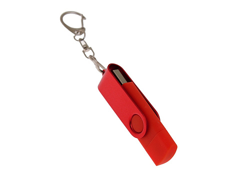 USB-флешка на 64 Гб 2 в 1 поворотный механизм, c дополнительным разъемом Type-C с одноцветным металлическим клипом, красный - рис 2.