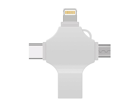 USB-флешка на 128 Гб 4 в 1 поворотный механизм, c дополнительными разъемами MicroUSB, TypeC и Lightning, серебристый - рис 3.