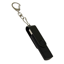 USB-флешка на 16 Гб 2 в 1 поворотный механизм, c дополнительным разъемом Type-C с одноцветным металлическим клипом, черный