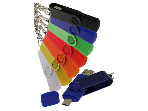 USB-флешка на 16 Гб 2 в 1 поворотный механизм, c дополнительным разъемом Type-C с одноцветным металлическим клипом, оранжевый - рис 5.